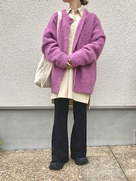 「HOKA（ホカ）のホカ HOKA ボンダイ7 ワイド BONDI 7 WIDE（スニーカー）」を使った、s__o1203さん（レディース・155cm）の冬コーディネート