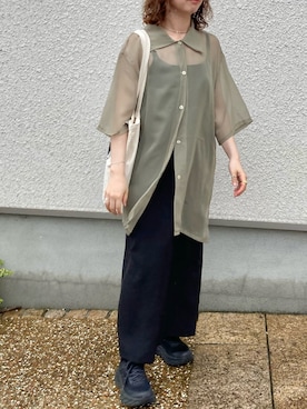 「HOKA（ホカ）のホカ HOKA ボンダイ7 ワイド BONDI 7 WIDE（スニーカー）」を使った、s__o1203さん（レディース・155cm）の夏コーディネート