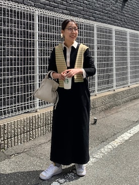 「ラガーシャツ」｜「アイテム（ワンピース/ドレス）」を使った、NANAHO_155cm(相互)さん（レディース・155cm）の春コーディネート