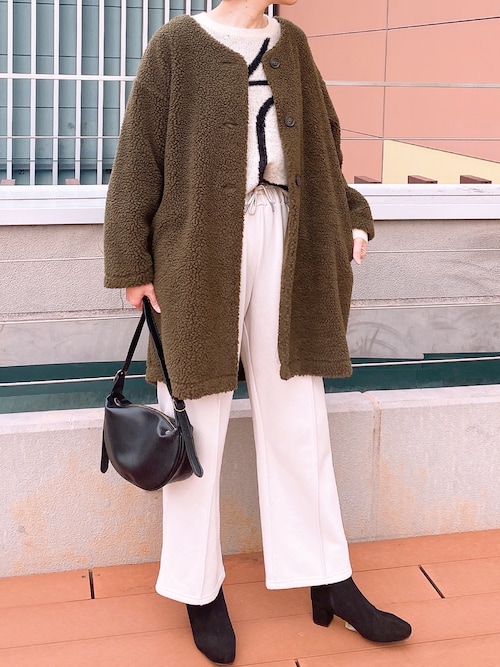 ニッセン ジャケット ノーカラージャケット 軽量ボアノーカラー