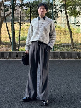 「DRIES VAN NOTEN（ドリスヴァンノッテン）のアイテム（ブーツ）」を使った、yasuさん（メンズ・172cm）の冬コーディネート
