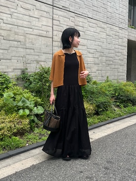 「URBAN RESEARCH（アーバンリサーチ）のシャツカラーレースニット（ニット/セーター、ブラウン系）」を使った、saeさん（レディース・152cm）の春コーディネート