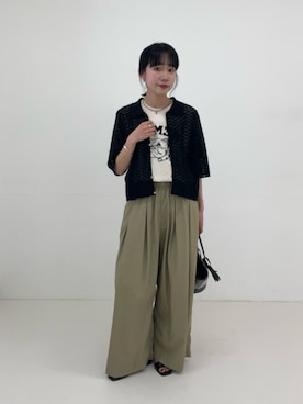 「URBAN RESEARCH（アーバンリサーチ）の『UR TECH』ギャザーワイドパンツ（その他パンツ、ベージュ系）」を使った、saeさん（レディース・152cm）の春コーディネート