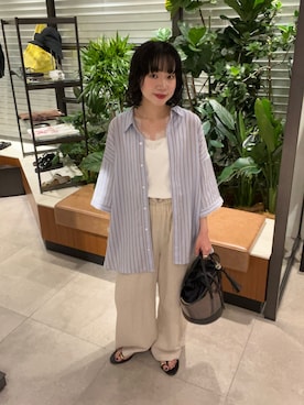 「URBAN RESEARCH（アーバンリサーチ）のハーフスリーブストライプシャツ（シャツ/ブラウス、ブラウン系）」を使った、saeさん（レディース・152cm）の夏コーディネート