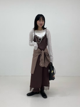 「URBAN RESEARCH（アーバンリサーチ）のレースキャミワンピース（ワンピース、ブラウン系）」を使った、saeさん（レディース・152cm）の秋コーディネート