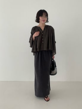 「URBAN RESEARCH（アーバンリサーチ）のコットンボイルギャザーショートブラウス（シャツ/ブラウス、ブラウン系）」を使った、saeさん（レディース・152cm）の春コーディネート