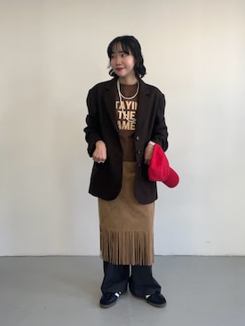 「アイテム（スカート）」を使った、saeさん（レディース・152cm）の秋コーディネート