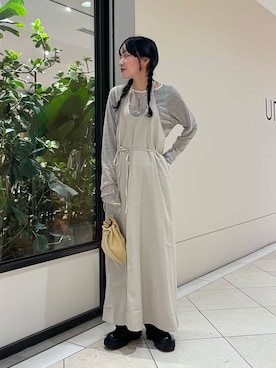 「LAATO（ラート）のpiping sheer tee（Tシャツ/カットソー）」を使った、saeさん（レディース・152cm）の冬コーディネート