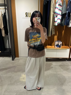 「URBAN RESEARCH（アーバンリサーチ）の『UR TECH/撥水/UVカット』ギャザーワイドパンツ（その他パンツ、グレー系）」を使った、saeさん（レディース・152cm）の夏コーディネート