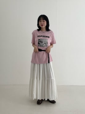 「URBAN RESEARCH（アーバンリサーチ）の『別注』GOOD ROCK SPEED×URBAN RESEARCH　CAT T-SHIRTS（Tシャツ/カットソー、ピンク系）」を使った、saeさん（レディース・152cm）の夏コーディネート