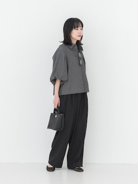 「URBAN RESEARCH（アーバンリサーチ）のグラフチェック袖ボリュームシャツ（シャツ/ブラウス、ブラック系）」を使った、saeさん（レディース・152cm）の秋コーディネート