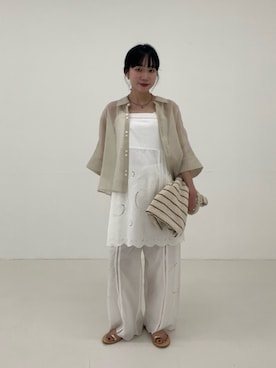 「URBAN RESEARCH（アーバンリサーチ）のカットワークレースイージーパンツ（その他パンツ、ホワイト系）」を使った、saeさん（レディース・152cm）の春コーディネート