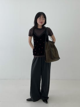 「アイテム（トートバッグ、グリーン系）」を使った、saeさん（レディース・152cm）の秋コーディネート