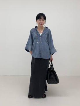 「URBAN RESEARCH（アーバンリサーチ）のハーフスリーブシアーデニムシャツ（シャツ/ブラウス、ブルー系）」を使った、saeさん（レディース・152cm）の春コーディネート