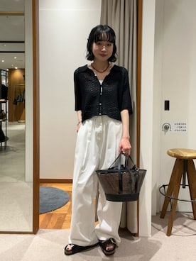 「URBAN RESEARCH（アーバンリサーチ）のシャツカラーレースニット（ニット/セーター、ブラック系）」を使った、saeさん（レディース・152cm）の春コーディネート