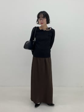 「URBAN RESEARCH（アーバンリサーチ）のカットアウトリボントップス（Tシャツ/カットソー、ブラック系）」を使った、saeさん（レディース・152cm）の春コーディネート