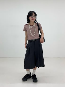「URBAN RESEARCH（アーバンリサーチ）のワイドハーフパンツ（その他パンツ、グレー系）」を使った、saeさん（レディース・152cm）の夏コーディネート