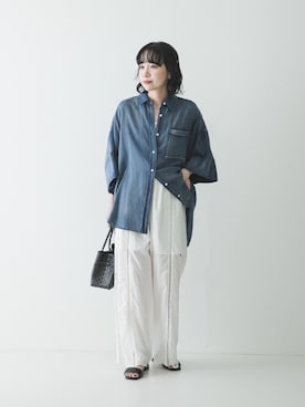 「URBAN RESEARCH（アーバンリサーチ）のハーフスリーブシアーデニムシャツ（シャツ/ブラウス、ブルー系）」を使った、saeさん（レディース・152cm）の春コーディネート