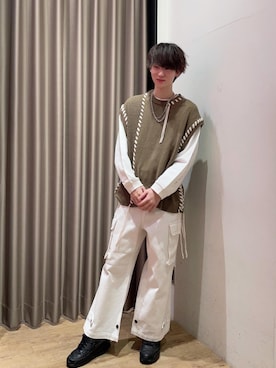 「JUNRED（ジュンレッド）のアイテム（ベスト）」を使った、kazu822さん（メンズ・175cm）の春コーディネート