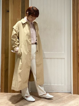 「Samansa Mos2 blue（サマンサモスモスブルー）のアイテム（ステンカラーコート）」を使った、タナカさん（レディース・158cm）の春コーディネート