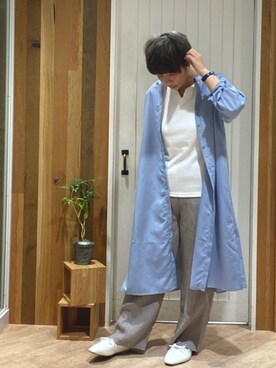 「Samansa Mos2 blue（サマンサモスモスブルー）のアイテム（シャツワンピース）」を使った、タナカさん（レディース・158cm）の春コーディネート