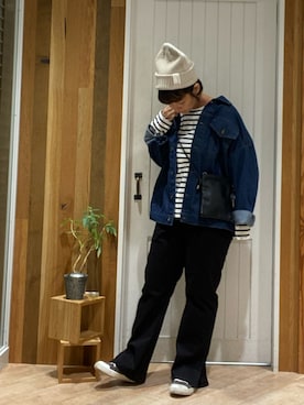 「Samansa Mos2 blue」｜「アイテム（デニムジャケット）」を使った、タナカさん（レディース・158cm）の秋コーディネート