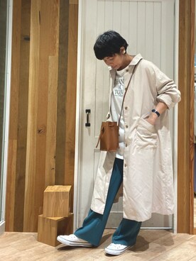 「Samansa Mos2 blue（サマンサモスモスブルー）のアイテム（ステンカラーコート）」を使った、タナカさん（レディース・158cm）の春コーディネート