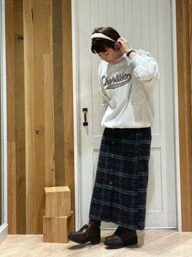 「Samansa Mos2 blue」｜「アイテム（その他シューズ）」を使った、タナカさん（レディース・158cm）の冬コーディネート