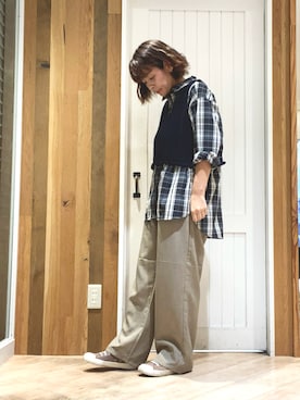 「アイテム（パンツ）」を使った、タナカさん（レディース・158cm）の秋コーディネート