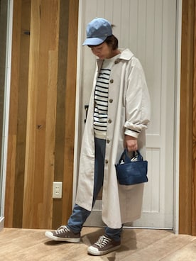 「Samansa Mos2 blue（サマンサモスモスブルー）のアイテム（ステンカラーコート）」を使った、タナカさん（レディース・158cm）の春コーディネート