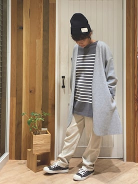 「Samansa Mos2 blue（サマンサモスモスブルー）のアイテム（ノーカラーコート）」を使った、タナカさん（レディース・158cm）の秋コーディネート