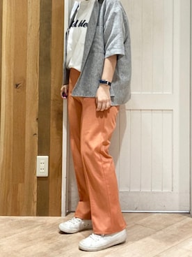 「Samansa Mos2 blue（サマンサモスモスブルー）のアイテム（パンツ、オレンジ系）」を使った、タナカさん（レディース・158cm）の春コーディネート