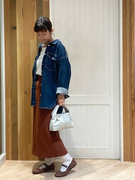 「Samansa Mos2 blue（サマンサモスモスブルー）のアイテム（スカート、オレンジ系）」を使った、タナカさん（レディース・158cm）の夏コーディネート