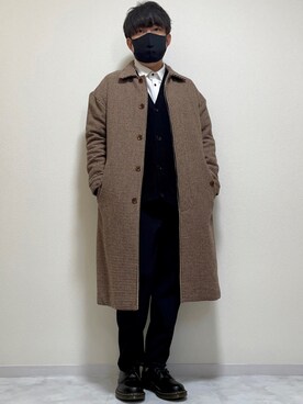 「EMMA CLOTHES（エマクローズ）のアイテム（ステンカラーコート）」を使った、DAiさん（メンズ・172cm）の冬コーディネート