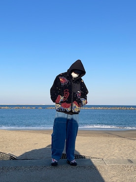 「Champion（チャンピオン）のアイテム（ニットキャップ/ビーニー）」を使った、koukiさん（メンズ・180cm）の春コーディネート