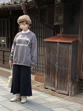「シアタープロダクツ(THEATRE PRODUCTS)」｜「アイテム（キャップ）」を使った、おまめこさん（レディース・157cm）の秋コーディネート