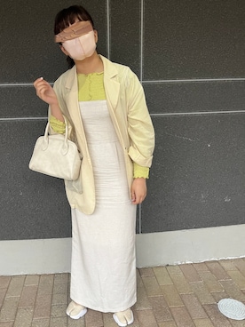 「メロートップス」｜「アイテム（ワンピース/ドレス）」を使った、おまめこさん（レディース・157cm）の春コーディネート