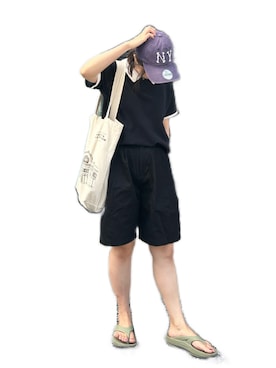 「fashiruのアイテム（その他パンツ、ブラック系）」を使った、tami0707さん（レディース・157cm）の夏コーディネート