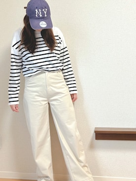 「UNIQLO（ユニクロ）のアイテム（スラックス、ホワイト系）」を使った、tami0707さん（レディース・157cm）の春コーディネート