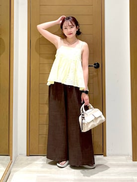 「アイテム（キャミソール、イエロー系）」を使った、haruna1028bfさん（レディース・158cm）の夏コーディネート