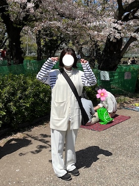 「ENOF（イナフ）のアイテム（トップス）」を使った、SoRaさん（レディース・156cm）の春コーディネート