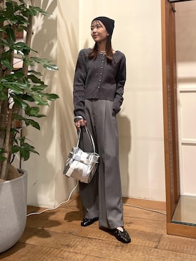 「ケーブルニット」｜「アイテム（スラックス）」を使った、akariさん（レディース・161cm）の冬コーディネート