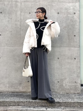 「アイテム（バッグ、ホワイト系）」を使った、akariさん（レディース・161cm）の冬コーディネート
