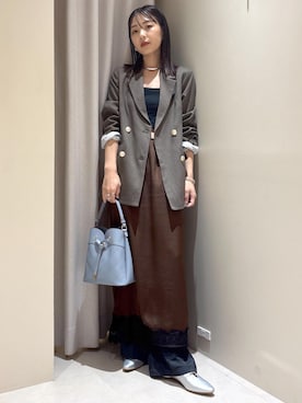 「VIS（ビス）のサマーツイードリボンベルトパンツ/UVケア・イージーケア（その他パンツ、グレー系）」を使った、akariさんの夏コーディネート