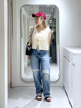「FREE'S MART（フリーズマート）のアイテム（帽子）」を使った、Ayanaさん（レディース・155cm）の夏コーディネート