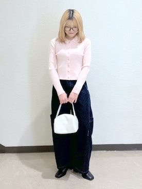 「FREE'S MART（フリーズマート）の◇〈ＭＦＭ〉きらきらボタン襟ニット（ニット/セーター、ピンク系）」を使った、Ayanaさん（レディース・155cm）の冬コーディネート