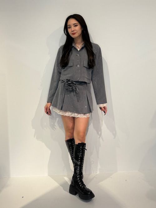 セール】ストレッチレースアップロングブーツ 厚底 靴 秋服