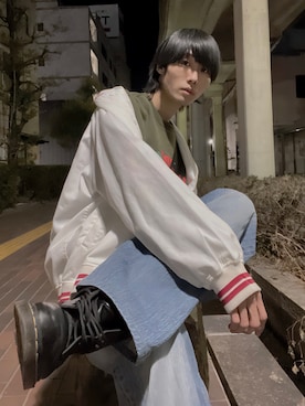 「春服デビュー宣言」｜「アイテム（ミリタリージャケット）」を使った、ゆまるさんさん（メンズ・175cm）の春コーディネート