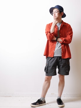 「orSlow（オアスロウ）のアイテム（帽子）」を使った、べーやんさん（メンズ・170cm）の夏コーディネート