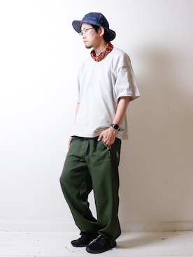 「orSlow（オアスロウ）のアイテム（帽子）」を使った、べーやんさん（メンズ・170cm）の夏コーディネート